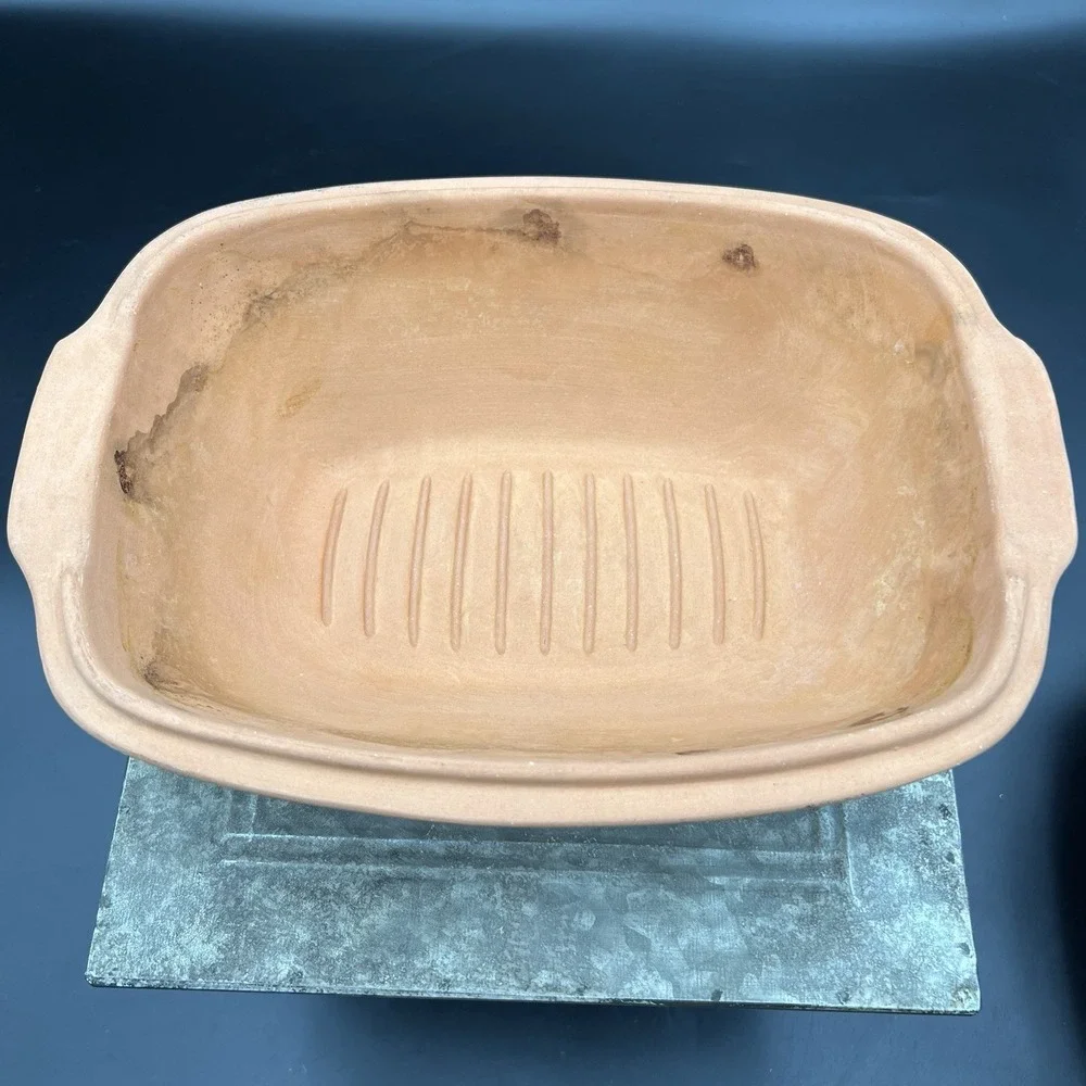 Vintage Romertopf 110 Clay Baker Roaster Terra Cotta Reco Fish Chicken Motif 12